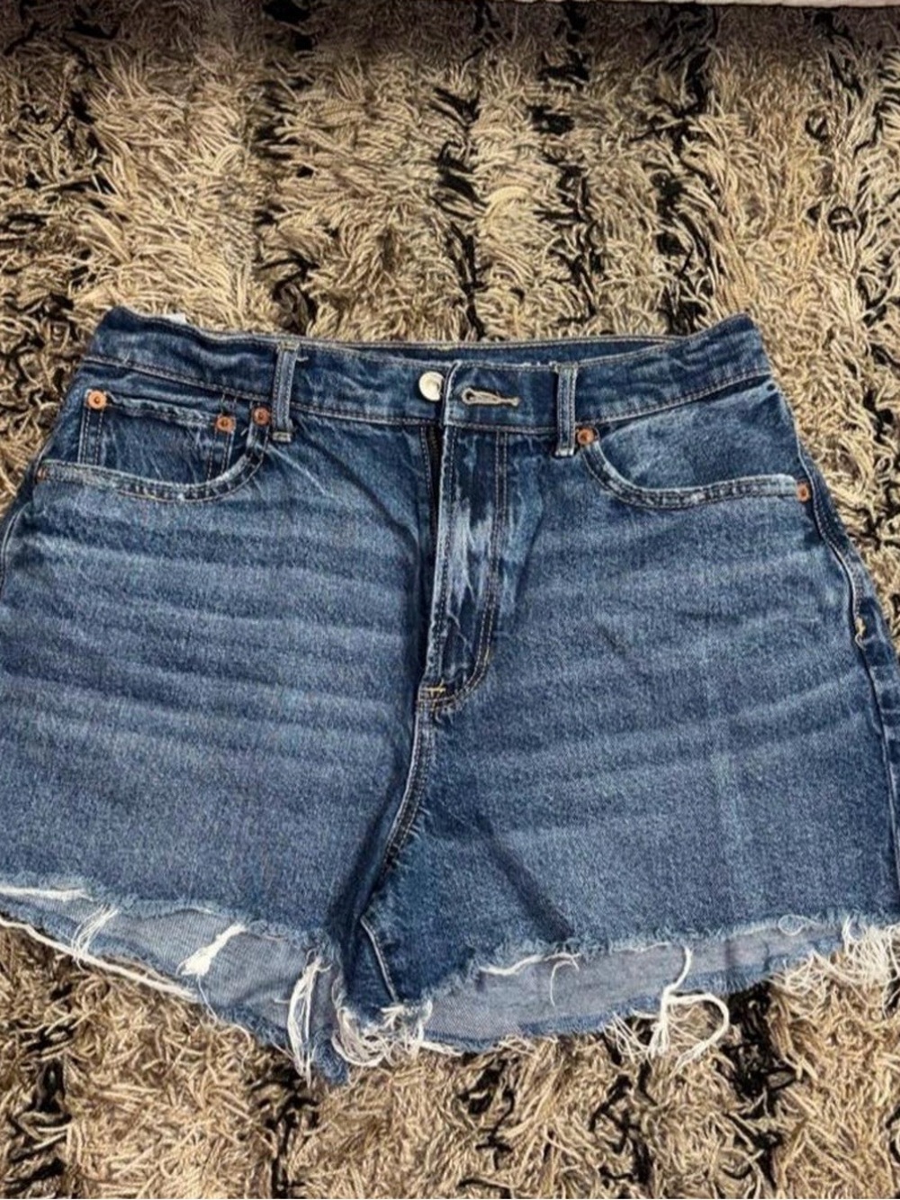 American Eagle Outfitters Dark Blue Distressed Denim Shorts